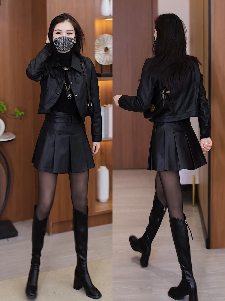 Fur Collar PU Leather Winter Jacket