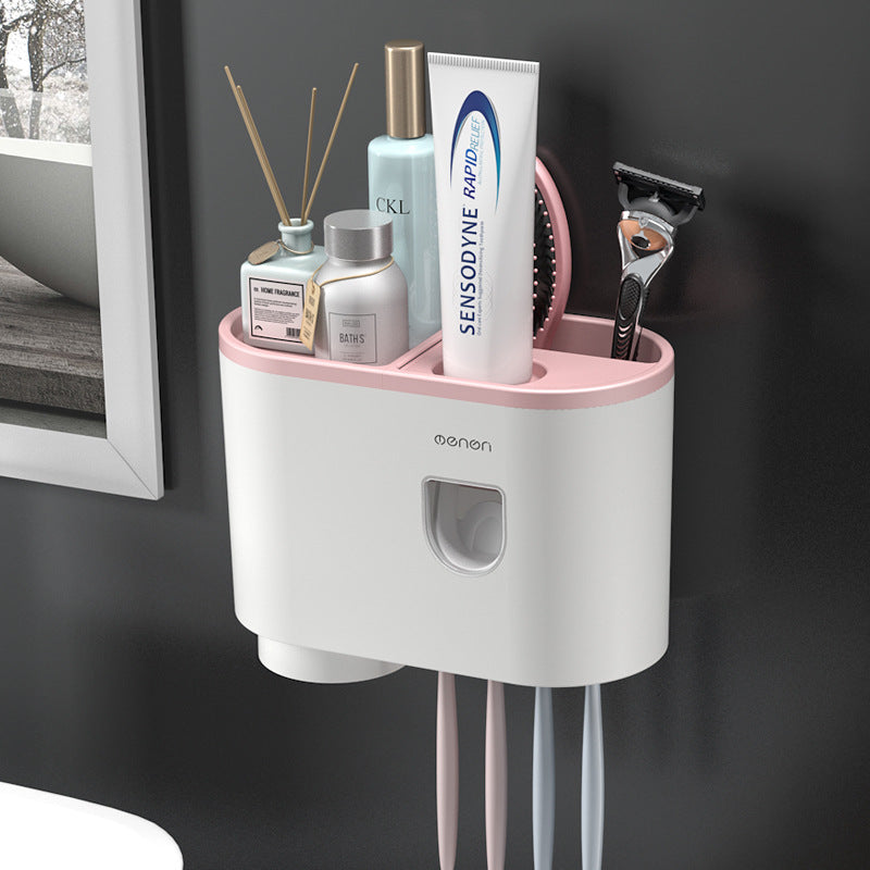 3-in-1 Wall-Mounted Toothpaste Dispenser, Toothbrush Holder, Multifunctional Bathroom Organizer