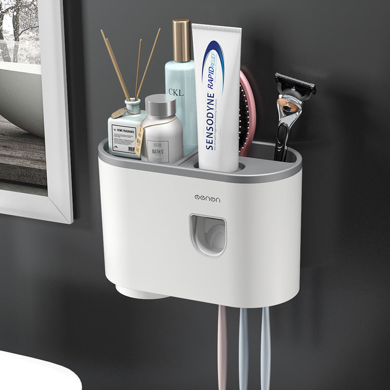 3-in-1 Wall-Mounted Toothpaste Dispenser, Toothbrush Holder, Multifunctional Bathroom Organizer