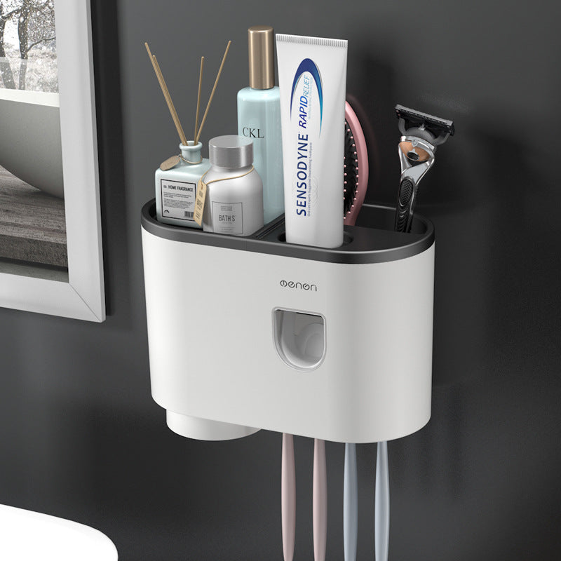 3-in-1 Wall-Mounted Toothpaste Dispenser, Toothbrush Holder, Multifunctional Bathroom Organizer