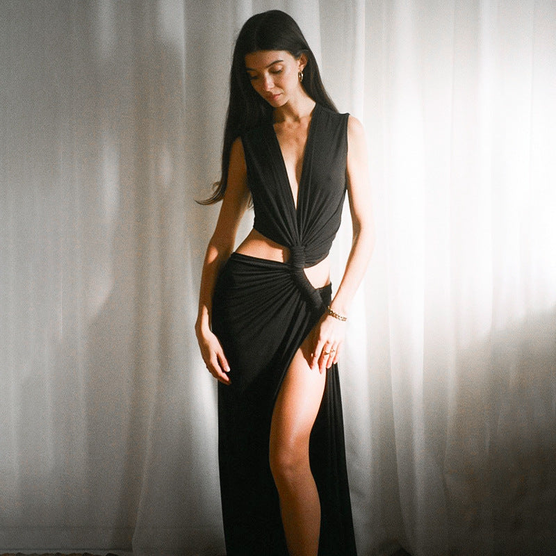 Thigh-High Slit Cutout Maxi Dress