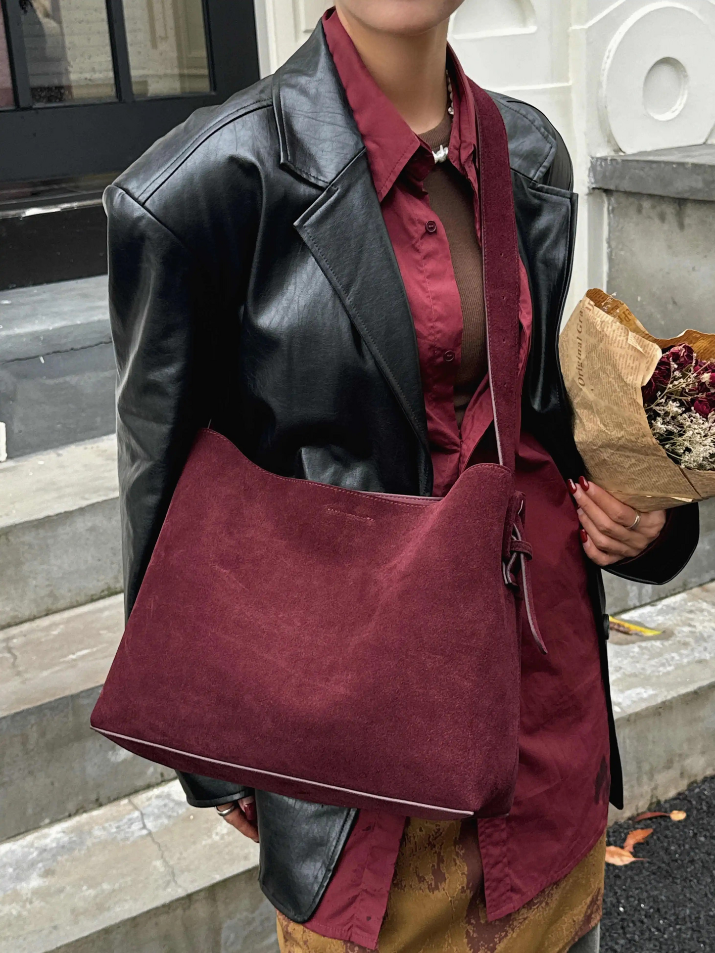 Retro Suede Slouchy Tote Bag