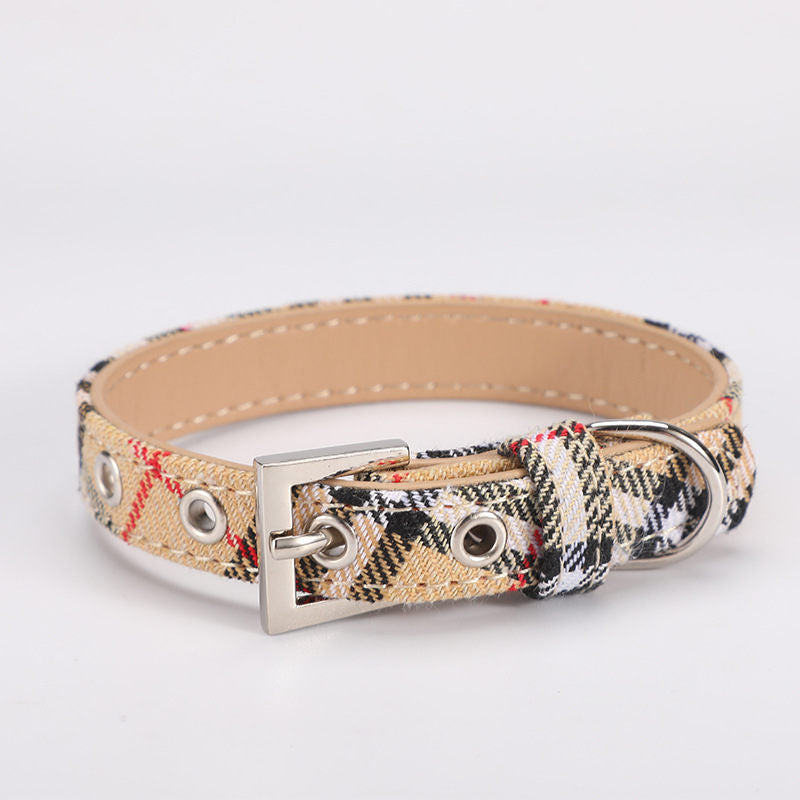 PU Leather Scottish Plaid Dog Collar