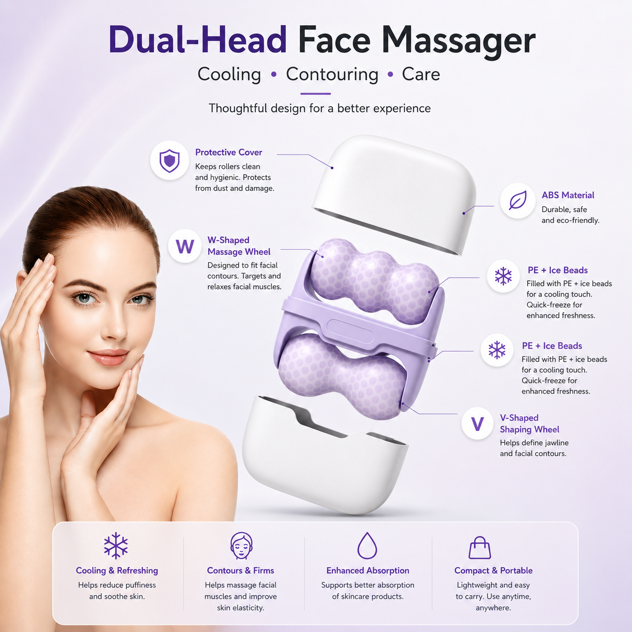 Dual-Head Cryotherapy Ice Roller Facial Massager