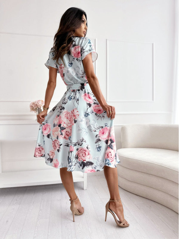 Floral Print V-neck Midi Dress