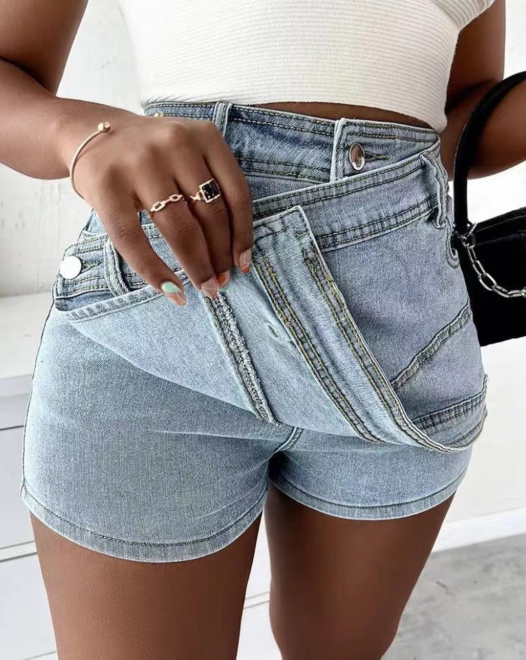 High-Waisted Asymmetrical Denim Shorts