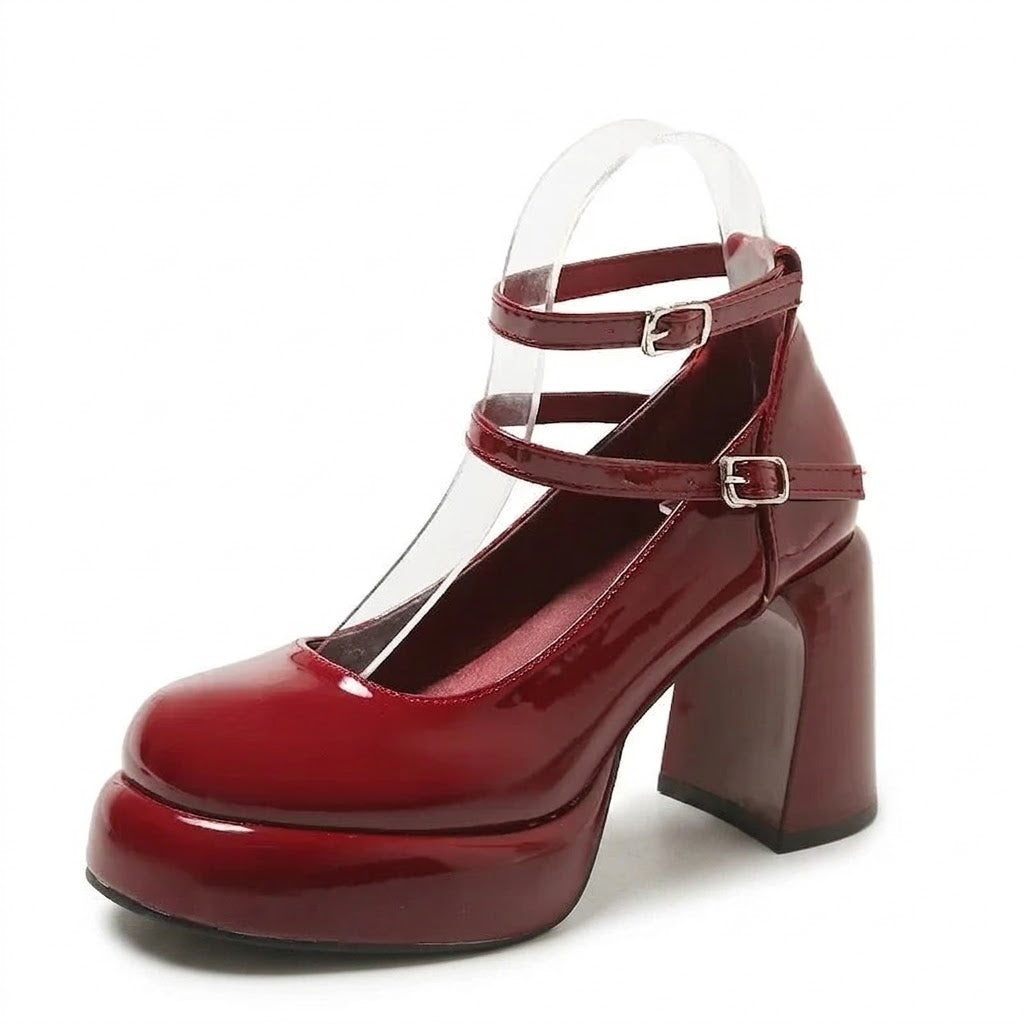 Mary Jane Platform Block Heel Pumps