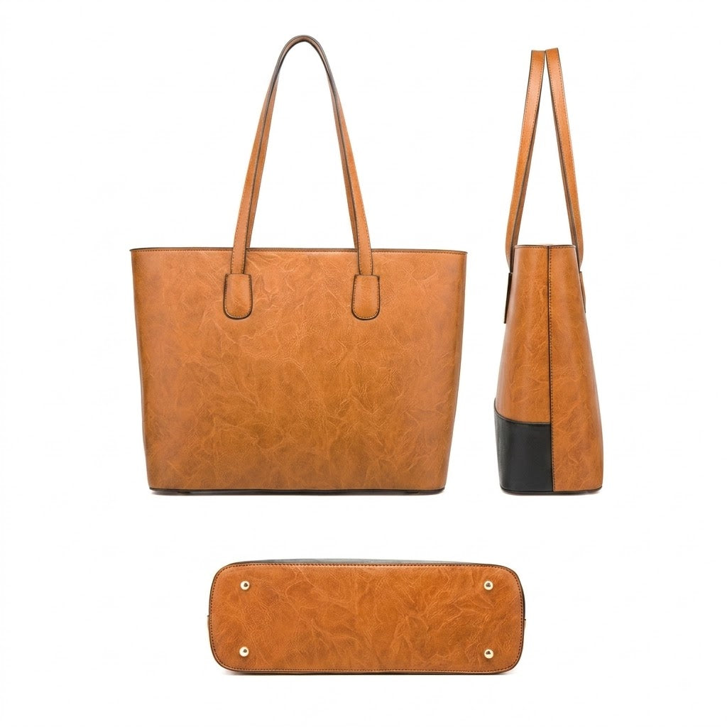 4-Piece Color-Block Faux Leather Handbag Set