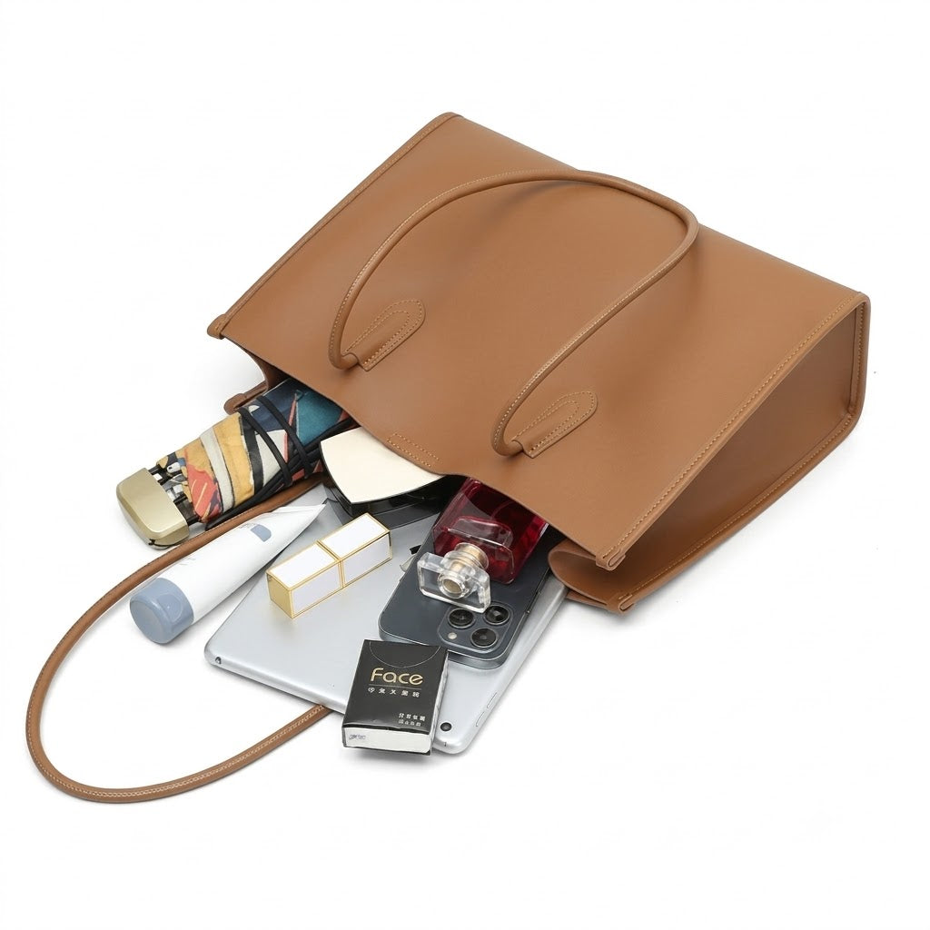 Minimalist Shoulder Tote – Genuine Cowhide Leather