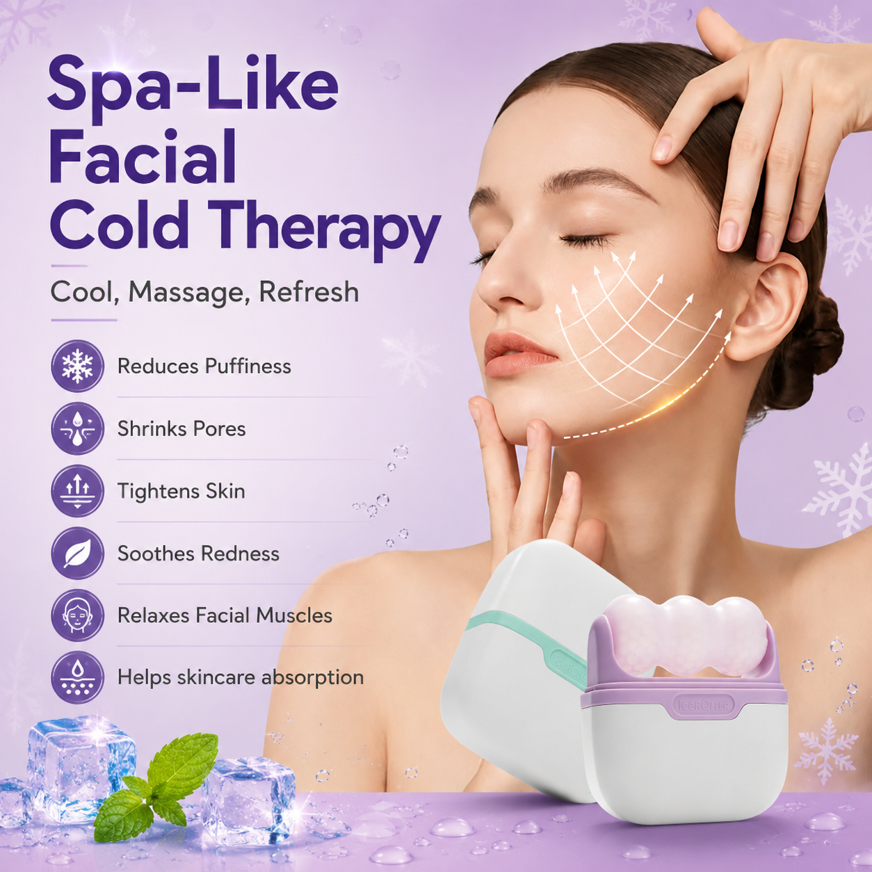 Dual-Head Cryotherapy Ice Roller Facial Massager