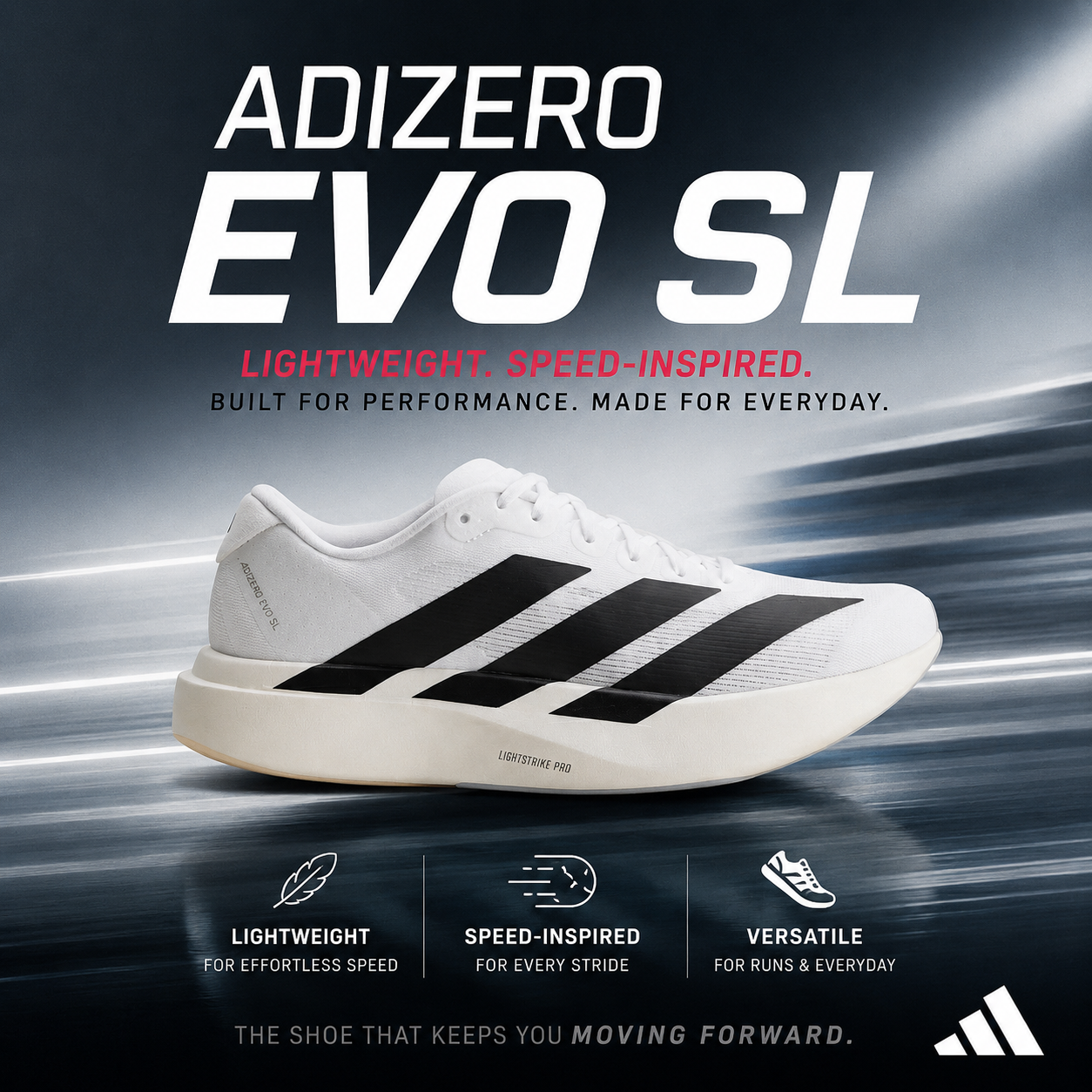 ADIDAS Women's Adizero EVO SL Running Shoes – Off-White/Black