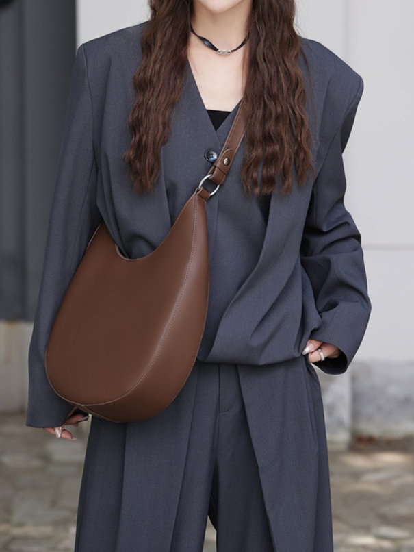 Half-Moon Hobo Shoulder Bag – Genuine Cowhide Leather