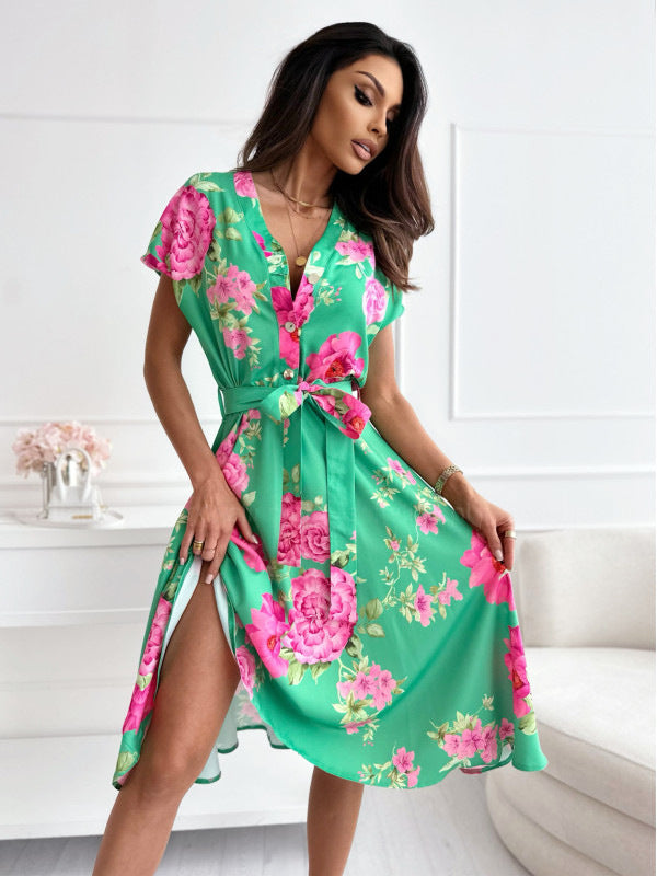 Floral Print V-neck Midi Dress