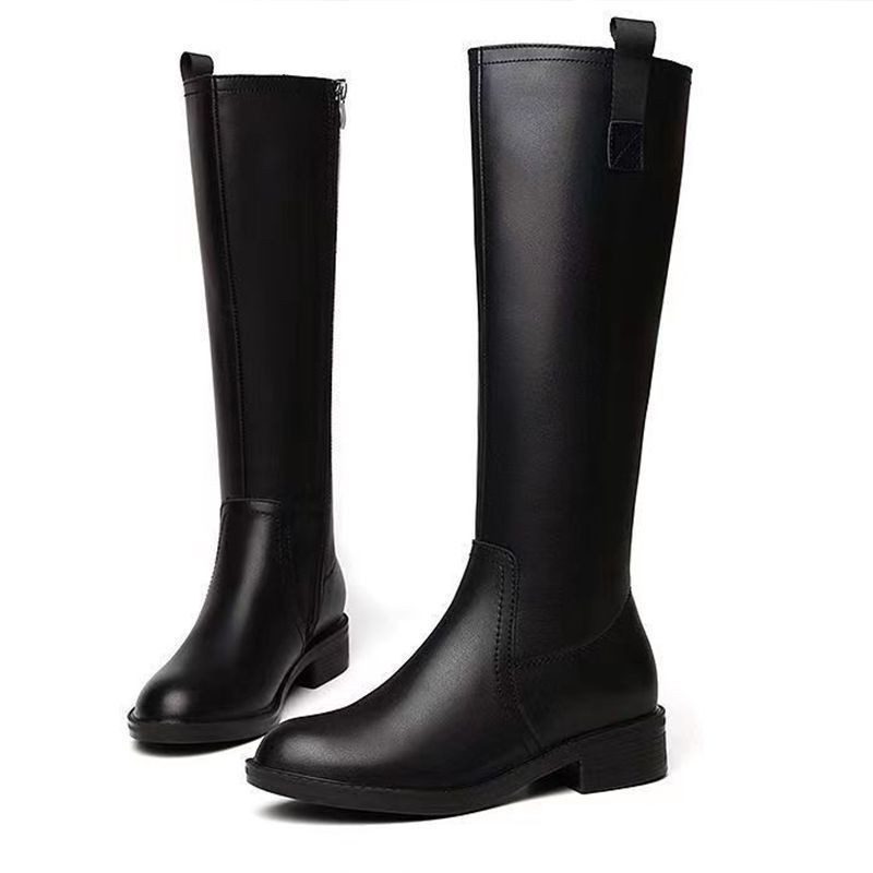 Riding Style Knee-High Boots with Side Zipper