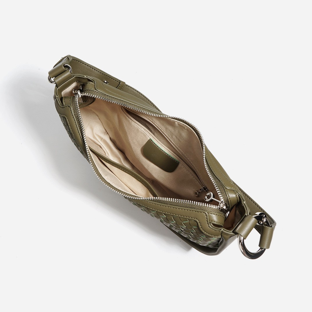 Half-Moon Handwoven Hobo Bag in Genuine Cowhide Leather