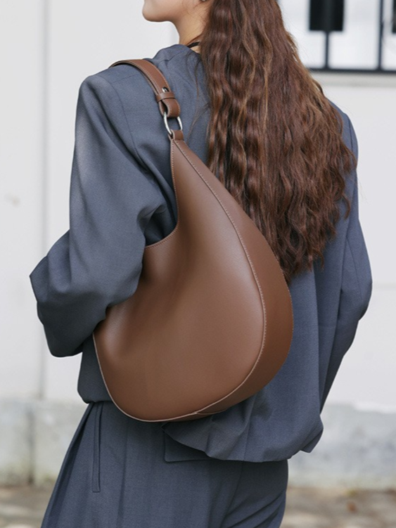 Half-Moon Hobo Shoulder Bag – Genuine Cowhide Leather