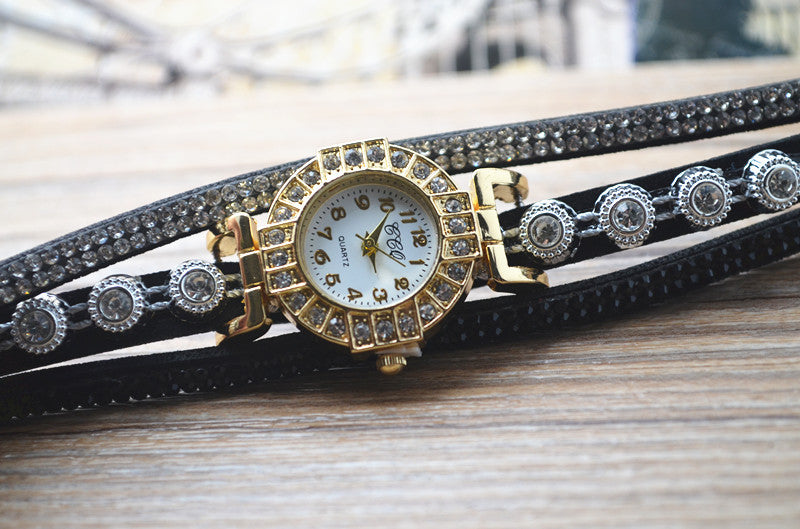 Rhinestone Multi-Layered Bracelet Watch