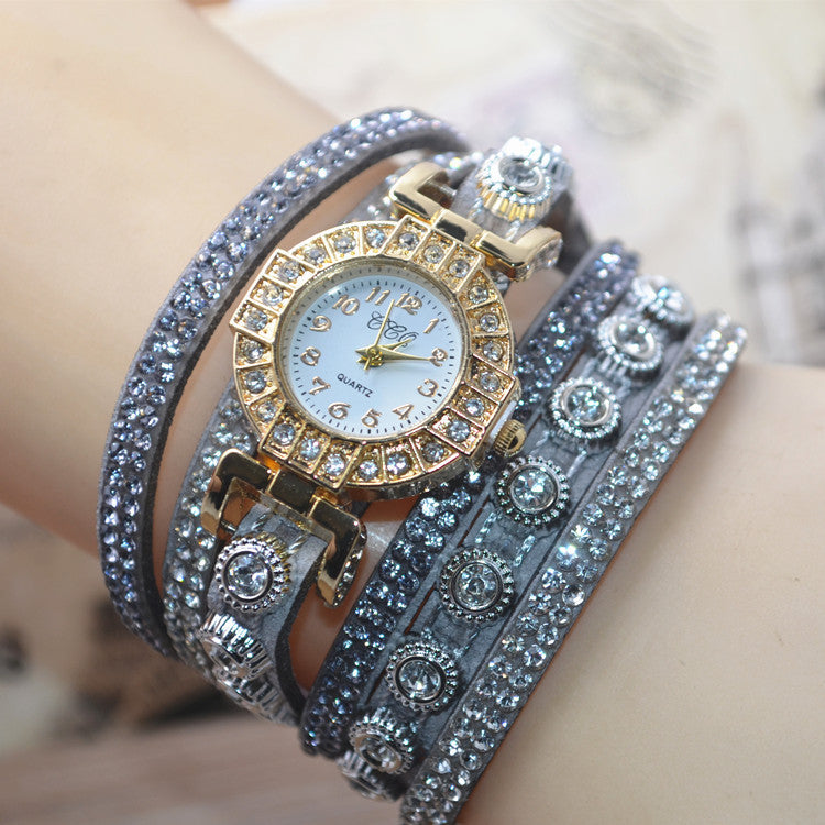 Rhinestone Multi-Layered Bracelet Watch