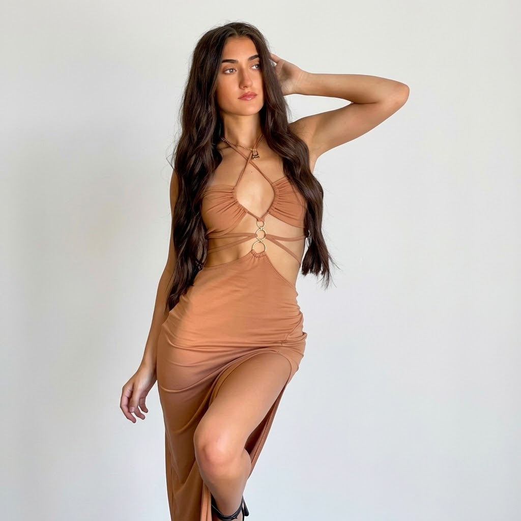 Thigh-High Slit Cut-Out Dress
