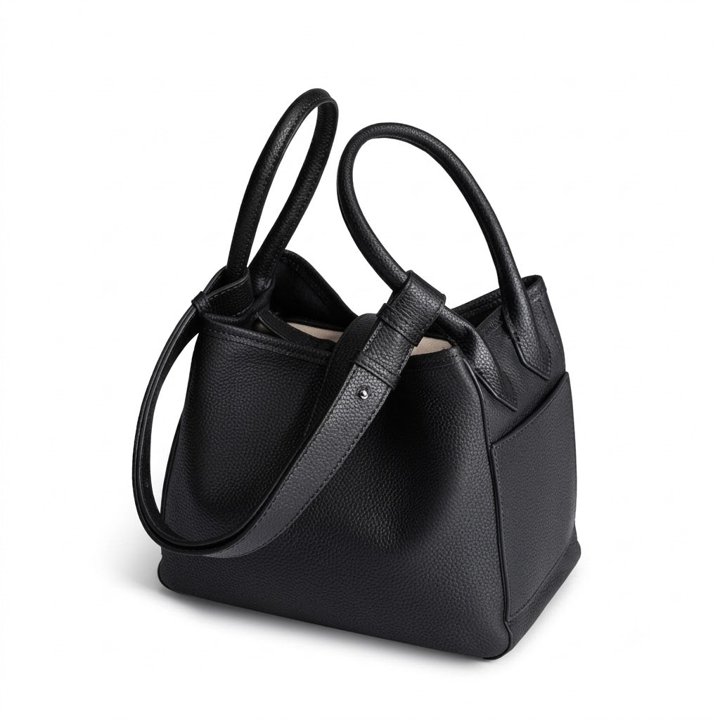 Elena Convertible Bucket Bag – Genuine Cowhide Leather