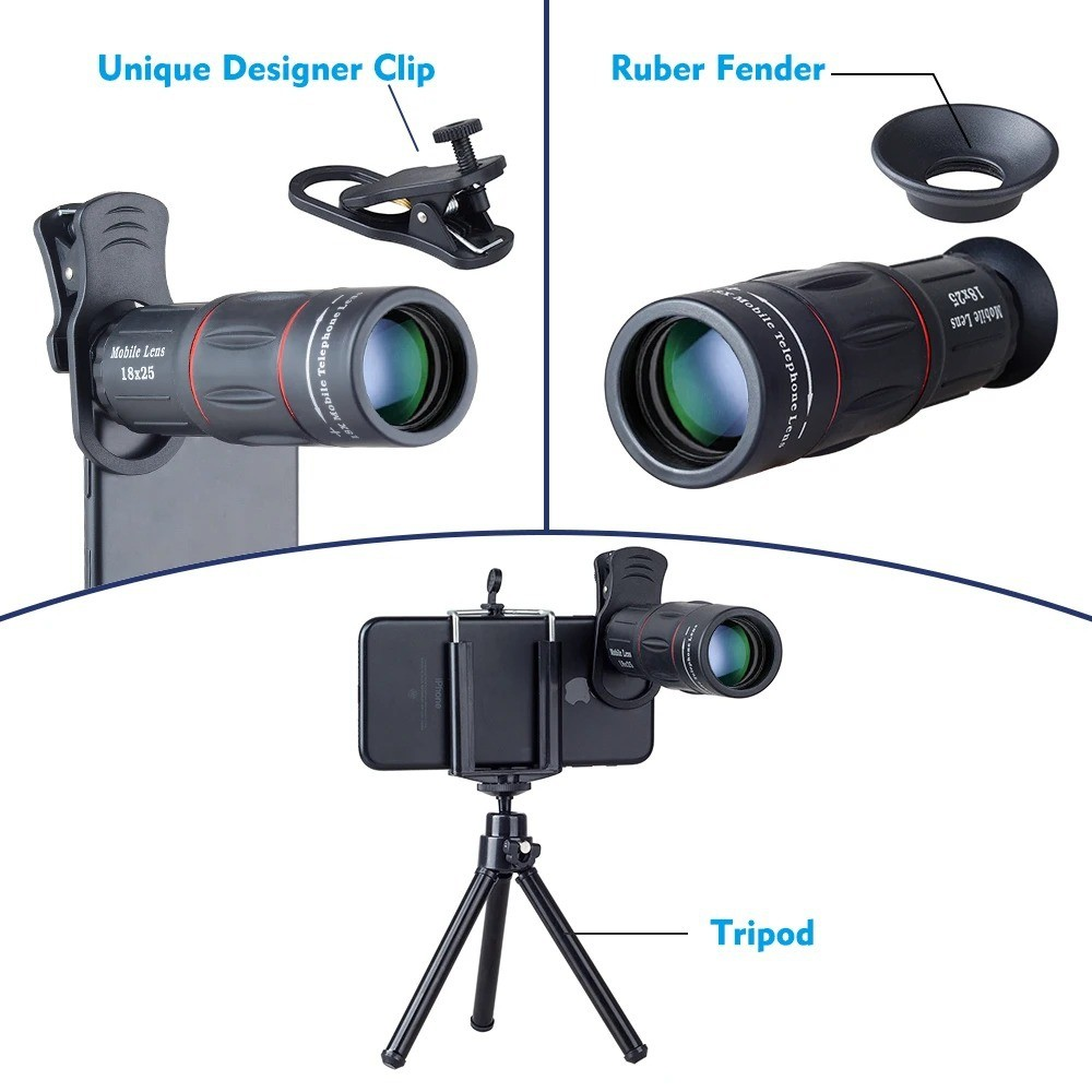 Universal 18x/125x Optical Zoom Telephoto Lens Kit, Mobile Phone Telescope