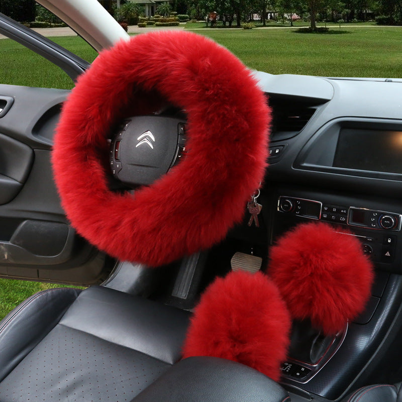 3Pcs Fluffy Steering Wheel/Gear Shift/Handbrake Cover