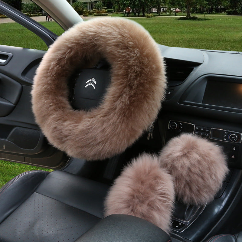 3Pcs Fluffy Steering Wheel/Gear Shift/Handbrake Cover