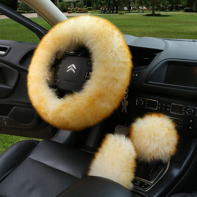 3Pcs Fluffy Steering Wheel/Gear Shift/Handbrake Cover