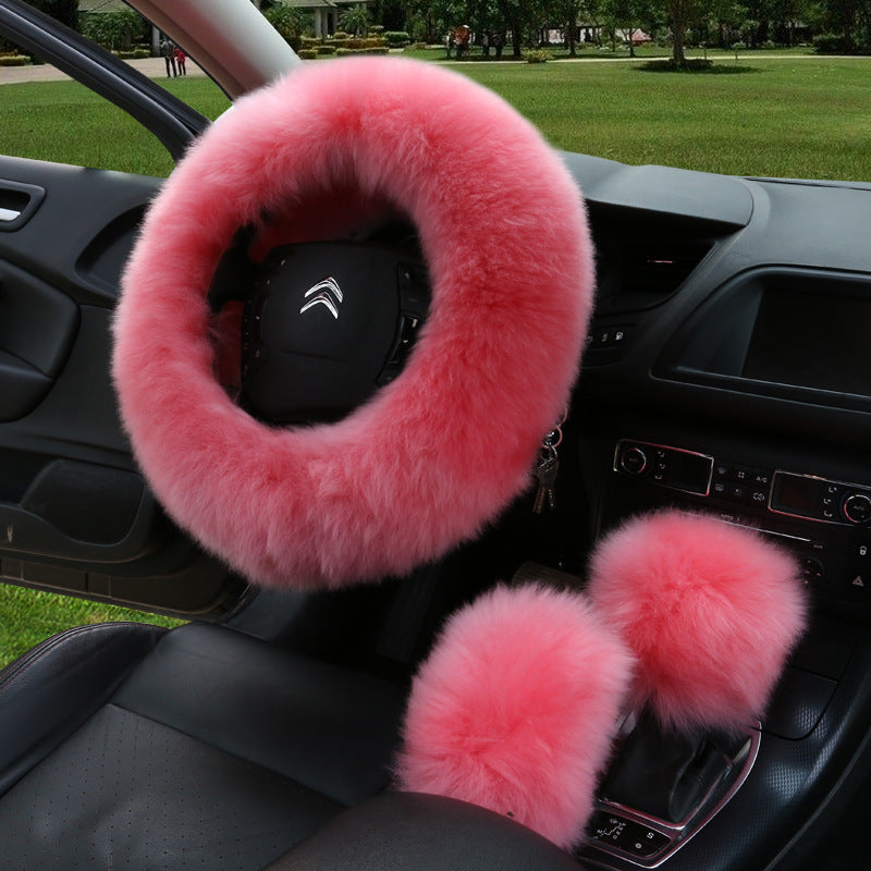 3Pcs Fluffy Steering Wheel/Gear Shift/Handbrake Cover