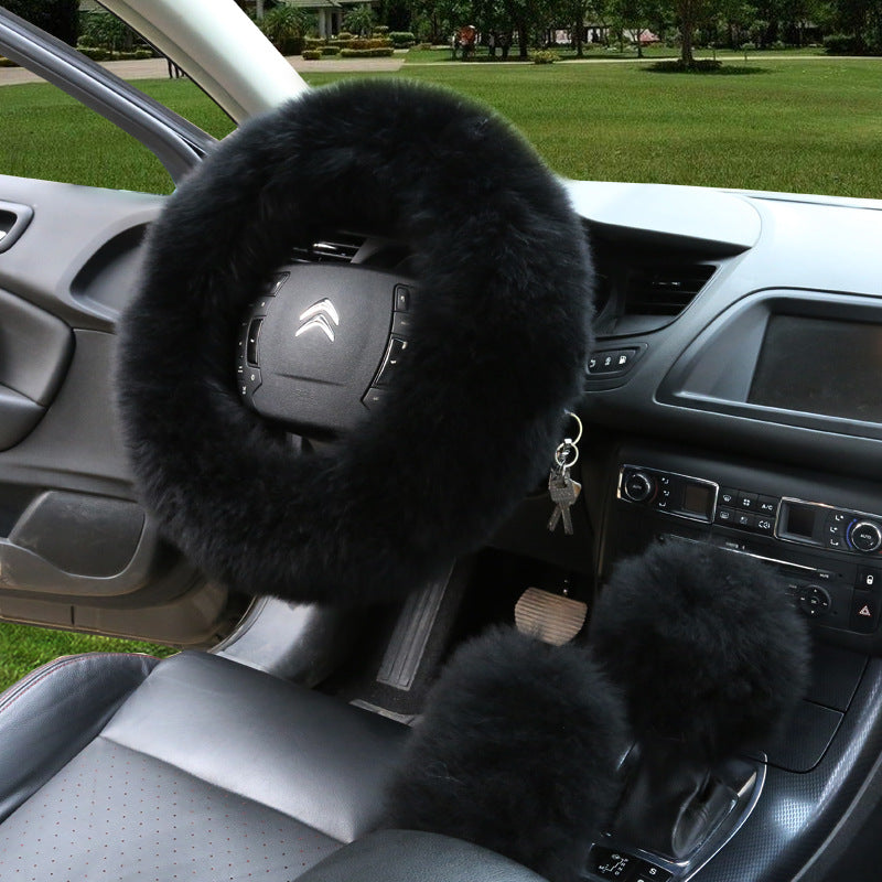 3Pcs Fluffy Steering Wheel/Gear Shift/Handbrake Cover