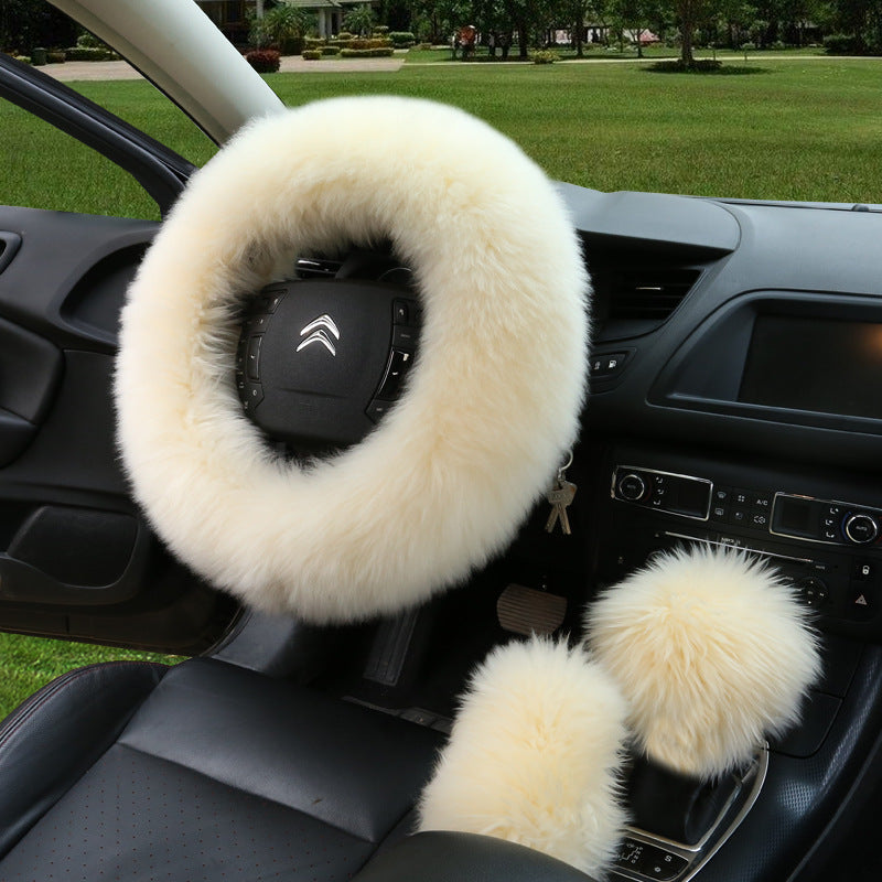 3Pcs Fluffy Steering Wheel/Gear Shift/Handbrake Cover