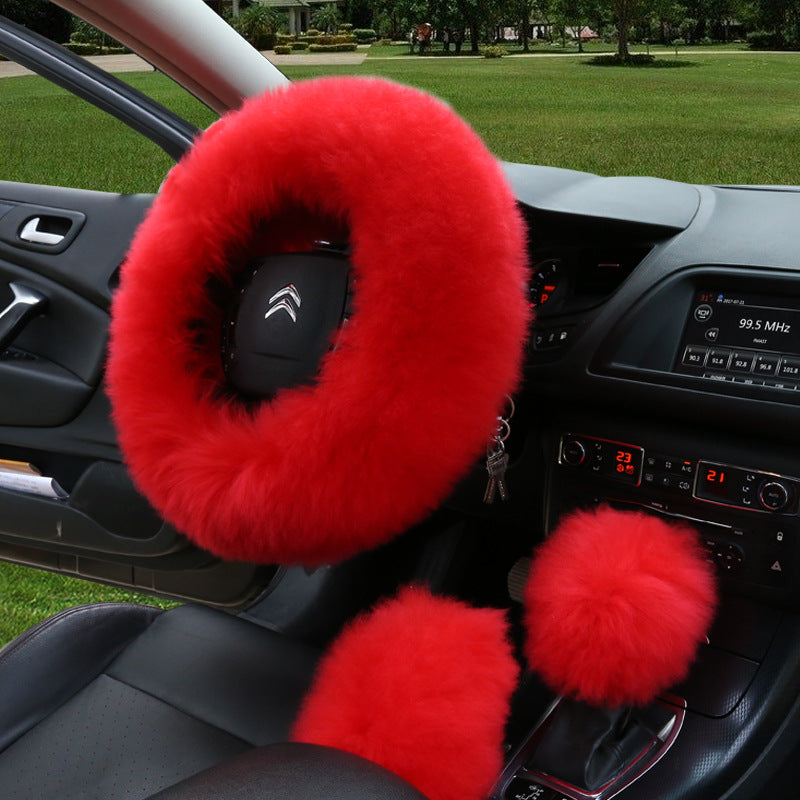 3Pcs Fluffy Steering Wheel/Gear Shift/Handbrake Cover