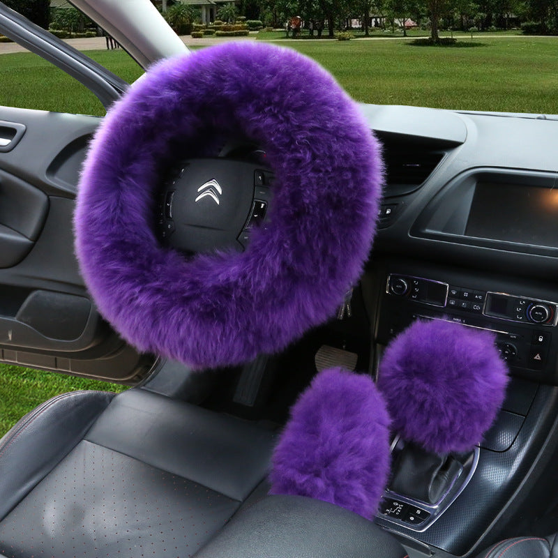 3Pcs Fluffy Steering Wheel/Gear Shift/Handbrake Cover