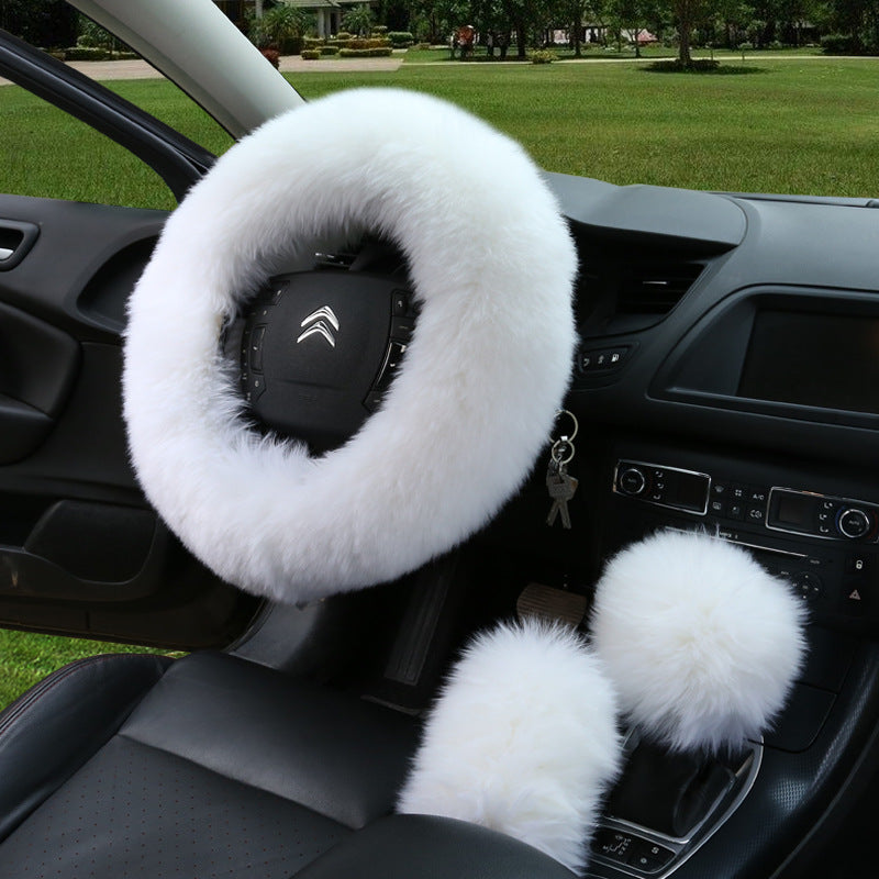 3Pcs Fluffy Steering Wheel/Gear Shift/Handbrake Cover