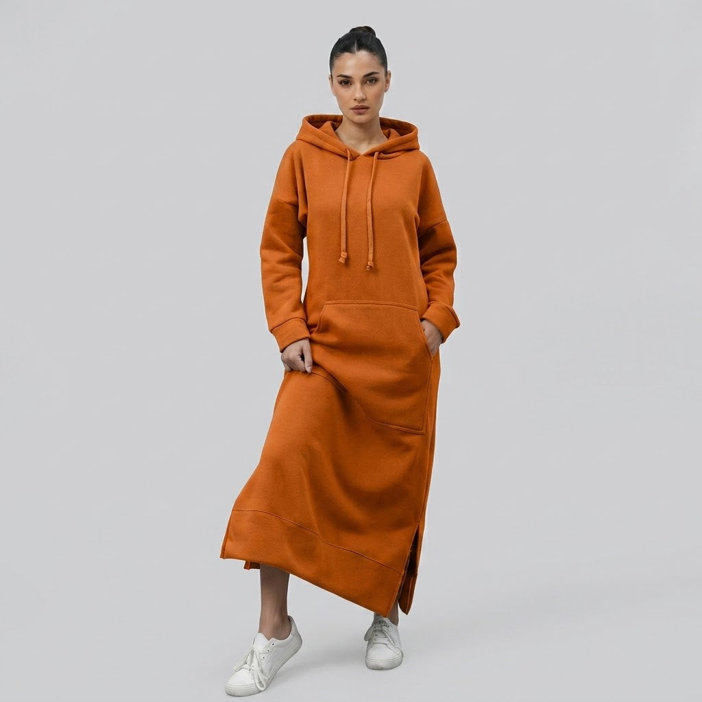 Side-Slit Maxi Hoodie Dress