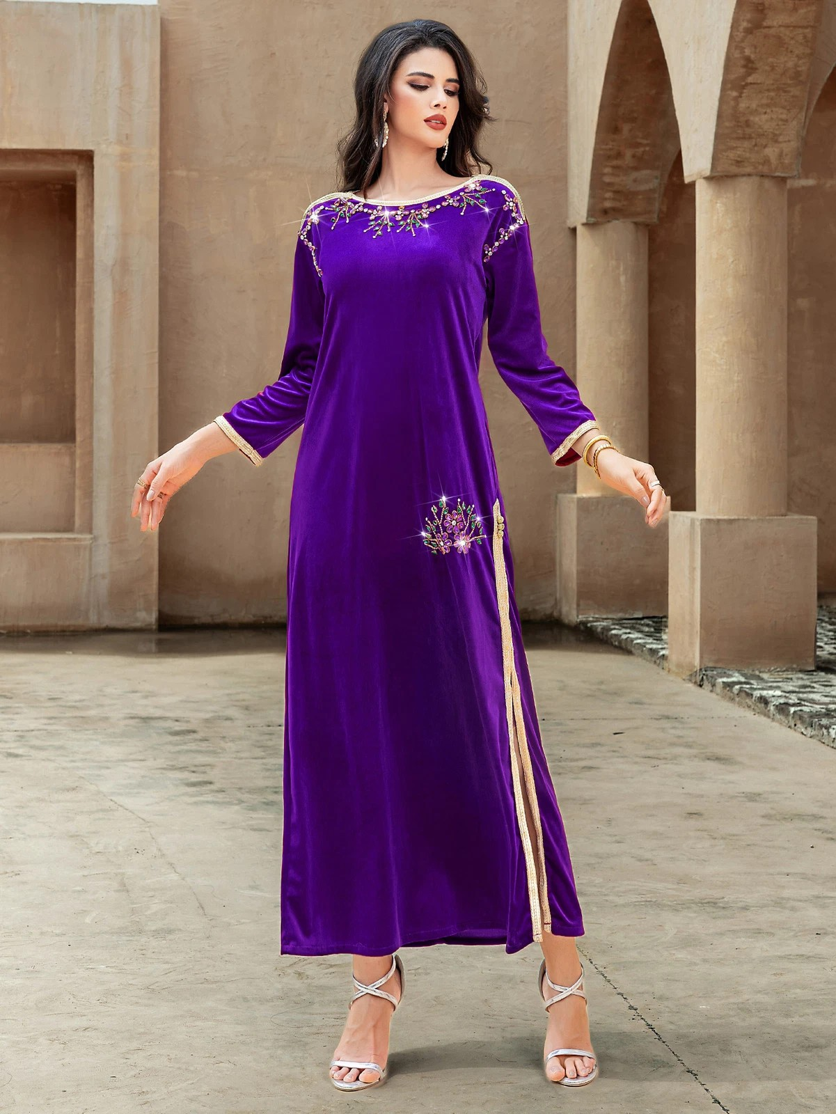 High Side-Slit Embroidered Abaya