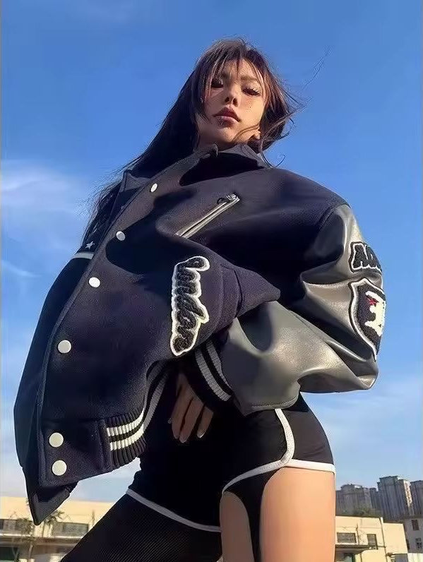 Vintage Oversized Embroidered Varsity Jacket
