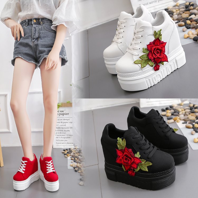 Women's Rose Embroidery Platform Wedge Sneakers
