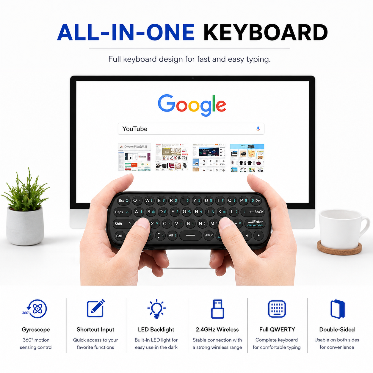 WeChip W1 Universal Air Mouse, Mini Wireless Keyboard & Remote Control for Smart TV, Android TV Box, PC/HTPC, Projector, All-in-one PC/TV