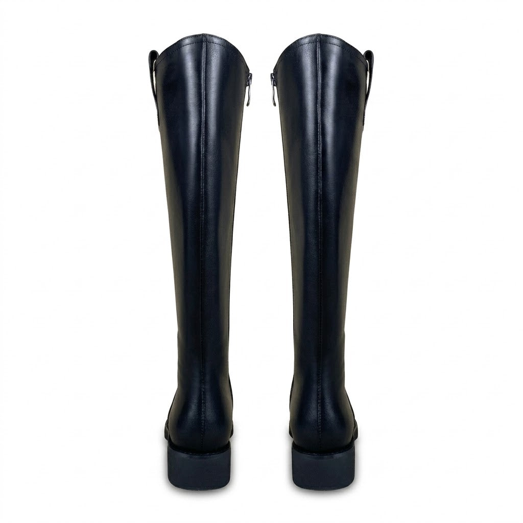Riding Style Knee-High Boots with Side Zipper