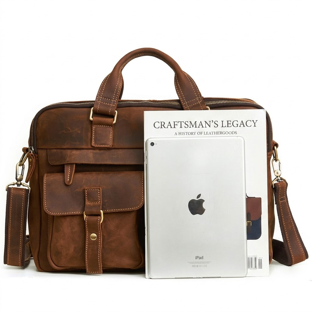 Men's Vintage Crazy Horse Leather Briefcase