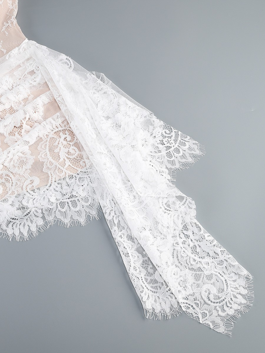 Strapless Lace Corset Bridal Gown with Sheer Skirt & Train