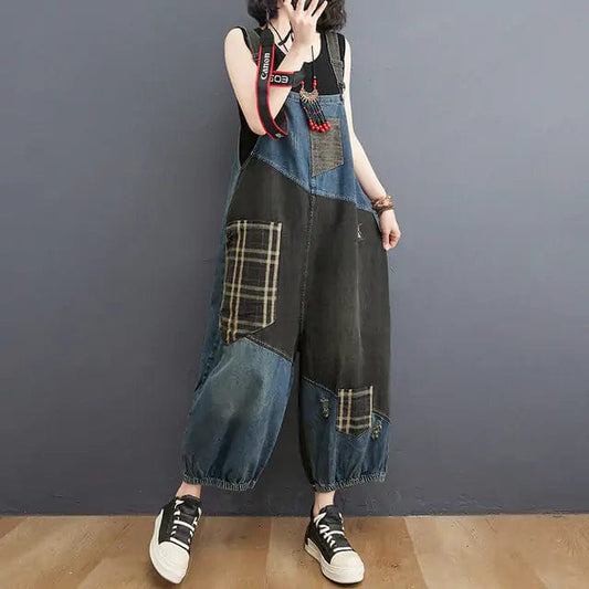 Patchwork Denim Overalls