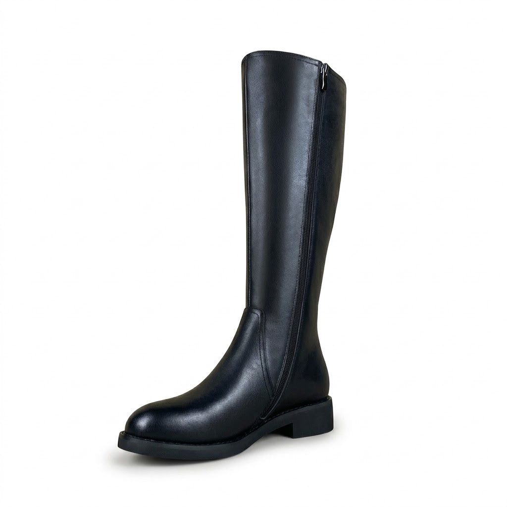 Riding Style Knee-High Boots with Side Zipper