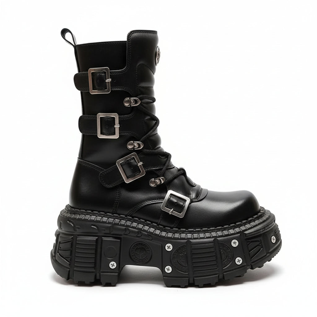 Genuine Leather Gothic Platform Combat Boots – Unisex