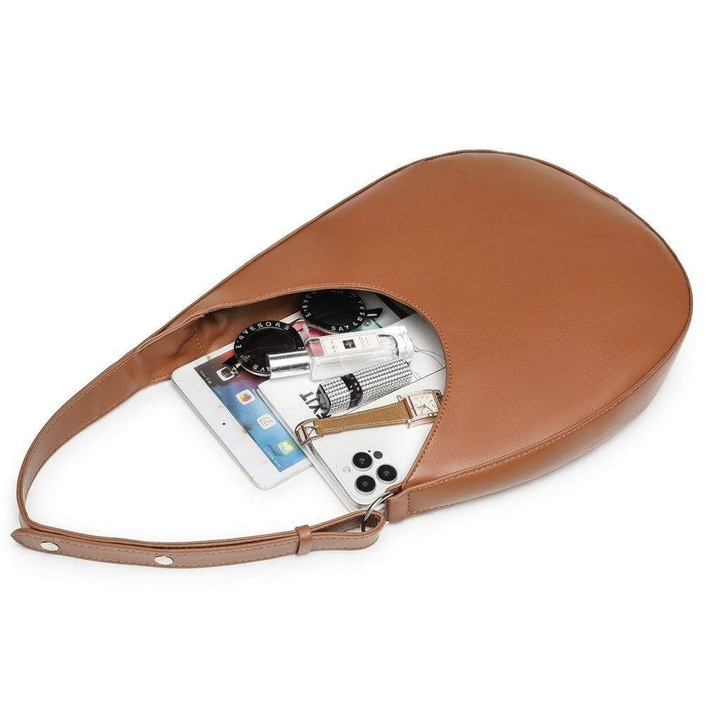 Half-Moon Hobo Shoulder Bag – Genuine Cowhide Leather