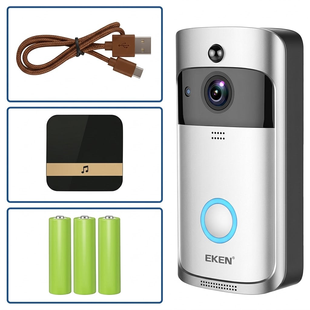 720p HD V5 Smart WiFi Video Doorbell with Night Vision, PIR Motion Detection and Two-Way Audio
