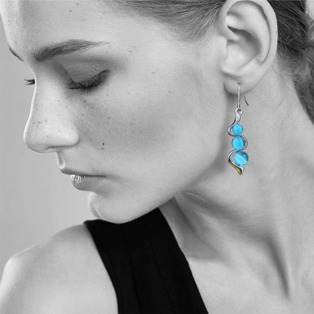 Silver Teal Blue Dangle Earrings