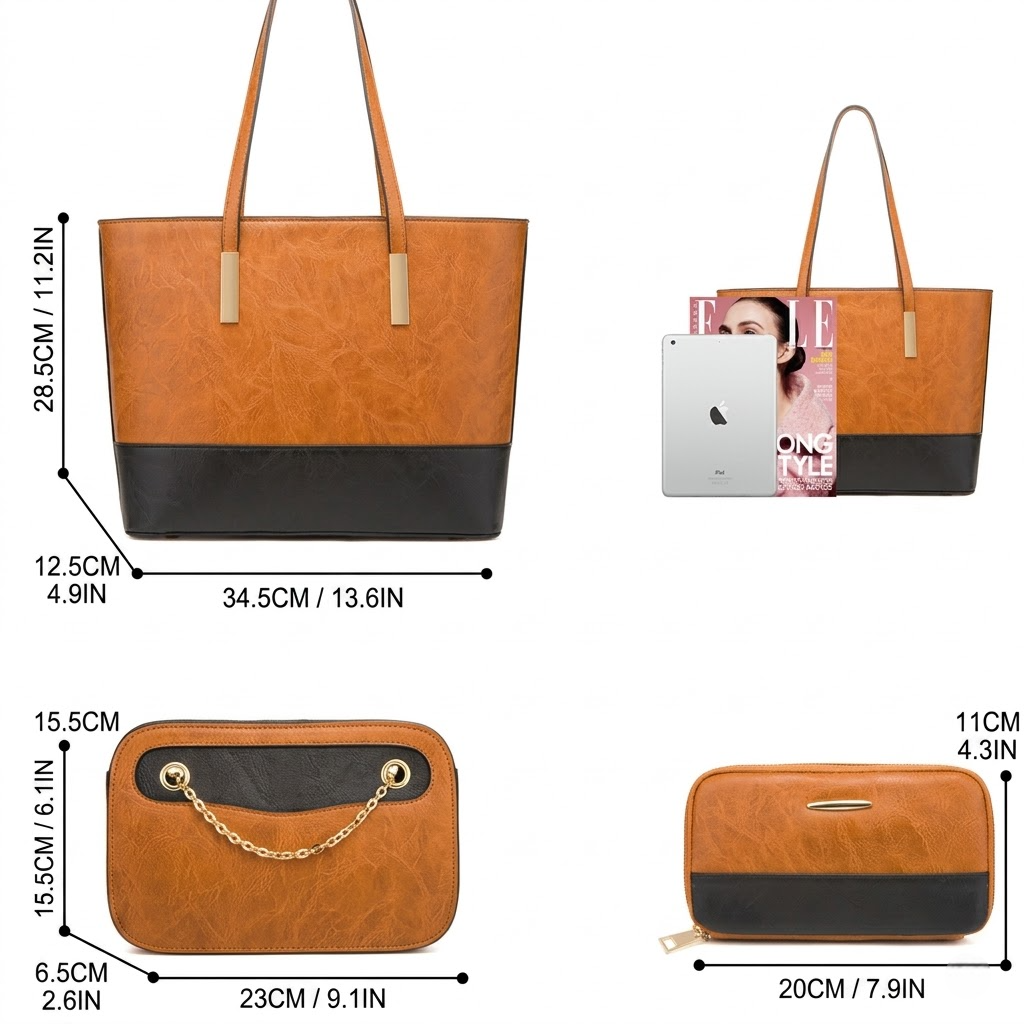 4-Piece Color-Block Faux Leather Handbag Set