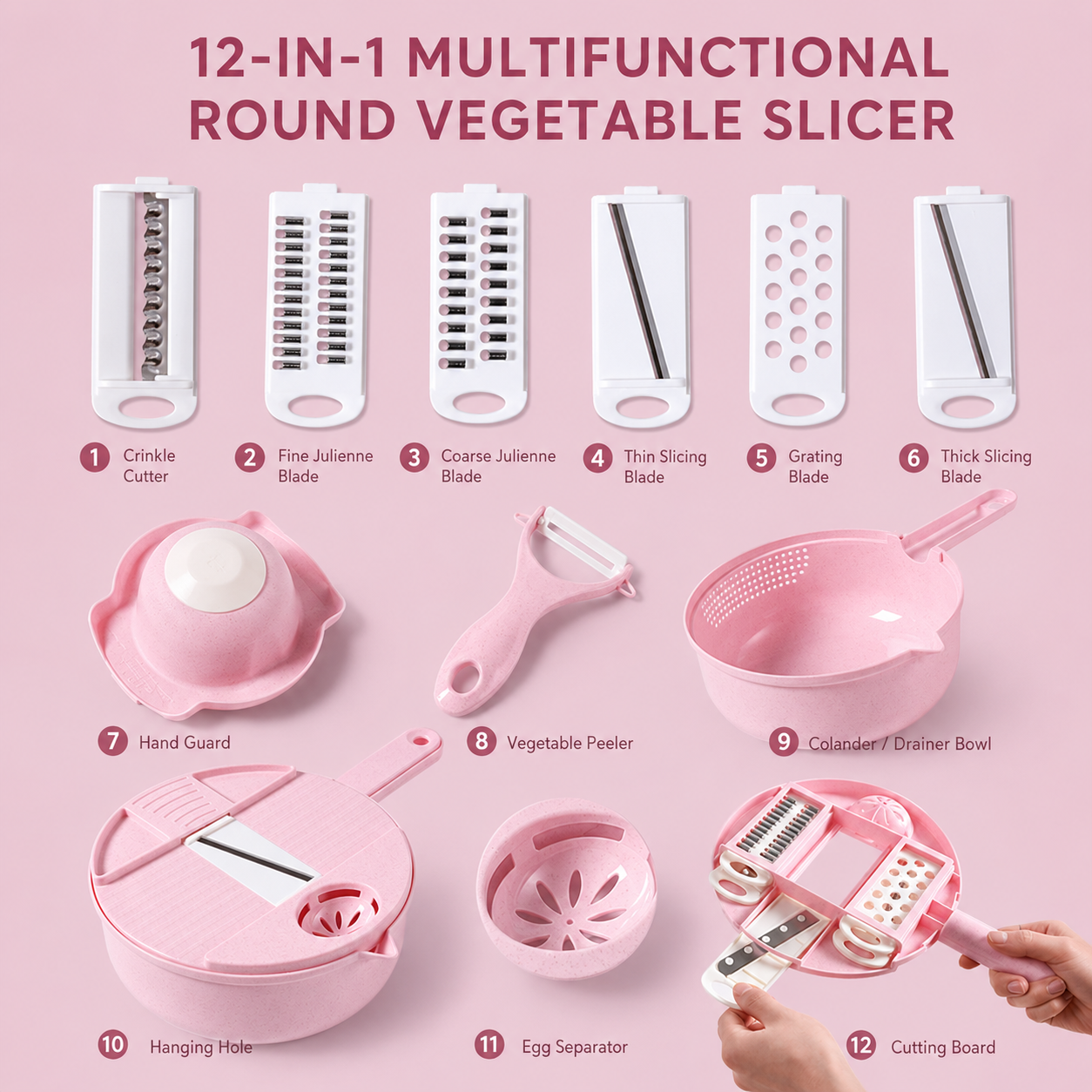 12-in-1 Multifunction Circular Slicer Set with Container Base/Strainer